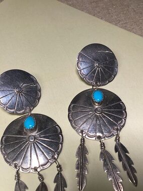 CONCHO STERLING TURQUOISE EARRINGS.  DROP DANGLE. LAYERS